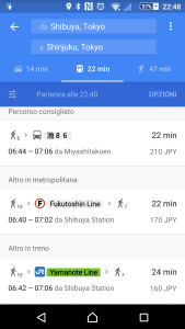 Screenshot esempio Google Maps Tokyo Mezzi Pubblici